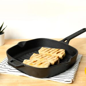 Meyer Pre-Seasoned Cast Iron Grill Pan, 25 cm | Char Sear Marks, Induction & Gas Compatible image 11