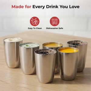 Vinod Passion Stainless Steel Glass Set of 6, 300ml | Highest-Grade Steel, Durable, Everyday Use | ISI Certified image 3