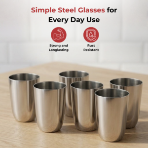 Vinod Passion Stainless Steel Glass Set of 6, 300ml | Highest-Grade Steel, Durable, Everyday Use | ISI Certified image 2