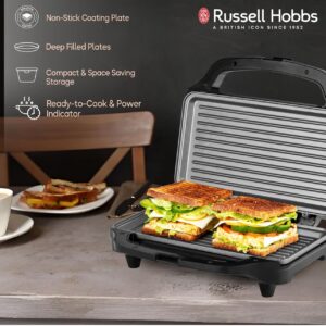 Russell Hobbs RST900GRXL 900W 2 Slice Grill Sandwich Maker | Electric Toaster Griller Large with Deep-Filled Plate | Non-Stick Coating | Cool-Touch Handle | Power Indicators | 2-Year Warranty, Black image 4