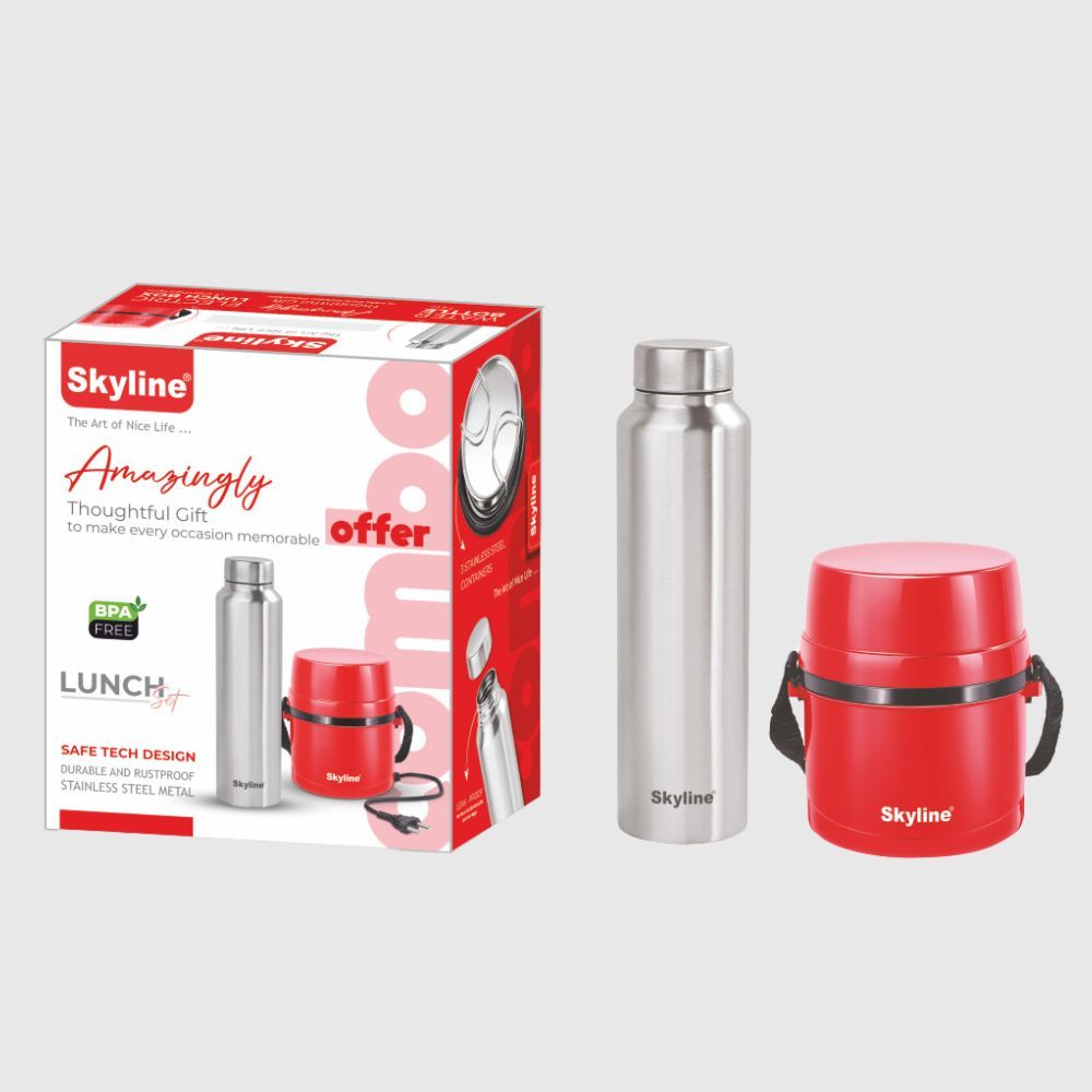Skyline Electric Lunch Box & Stainless Steel Bottle Combo | Self-Heating Tiffin + Bottle for Office, School & Travel