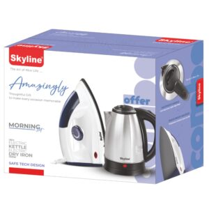 Skyline Electric Kettle & Dry Iron Combo | 2-in-1 Home Essentials | Fast-Boil Kettle + Non-Stick Iron | 1 Year Warranty