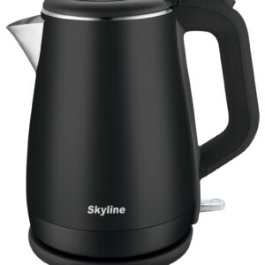 Skyline Double-Wall Electric Kettle, 1.5L 1500W | Cool-Touch Body, Fast Boil, Auto Shut-Off | Black & Cyan | 1 Year Warranty