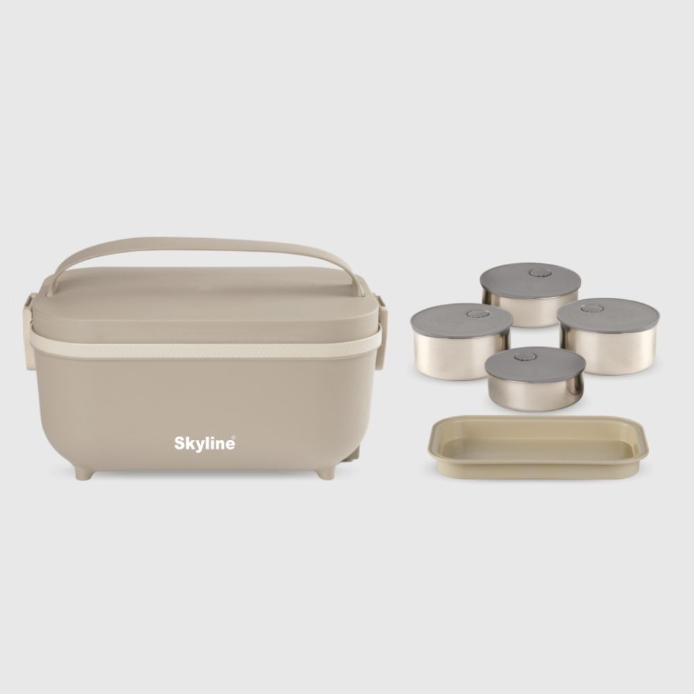 Skyline Electric Lunch Box with 4 Stainless Steel Containers | Self-Heating Tiffin for Office, School & Travel | Made in India