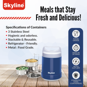 Skyline Electric Lunch Box with Stainless Steel Containers | Self-Heating Spill-Proof Tiffin for Office & Travel image 3