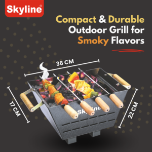 Skyline Compact Charcoal Barbeque Grill with 4 Skewers | Durable Portable BBQ for Terrace, Garden & Camping image 4