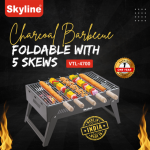 Skyline Foldable Charcoal Barbeque Grill with 5 Skewers | Portable Outdoor BBQ for Picnics, Camping & Terrace image 2