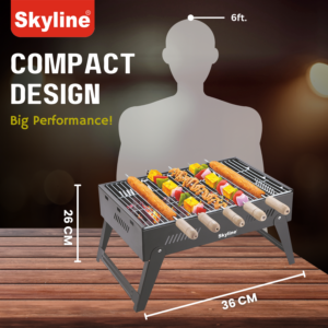 Skyline Foldable Charcoal Barbeque Grill with 5 Skewers | Portable Outdoor BBQ for Picnics, Camping & Terrace image 4
