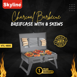 Skyline Briefcase Charcoal Barbeque Grill with 8 Skewers | Folding Portable BBQ for Picnics, Camping & Parties image 2