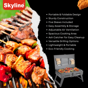 Skyline Briefcase Charcoal Barbeque Grill with 8 Skewers | Folding Portable BBQ for Picnics, Camping & Parties image 3