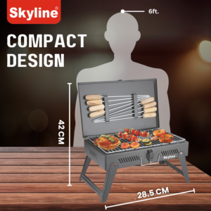Skyline Briefcase Charcoal Barbeque Grill with 8 Skewers | Folding Portable BBQ for Picnics, Camping & Parties image 4