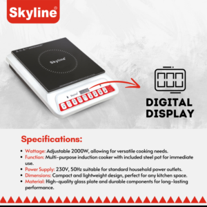 Skyline 2000W Induction Cooktop | Push-Button Control, Crystal Glass Plate | Energy-Efficient Multi-Function Cooking | 1 Year Warranty image 4