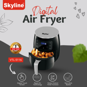 Skyline Digital Air Fryer, 5.2L 2000W | 85% Less Oil, 8 Presets, Digital Touch & LED | Family-Size Healthy Cooking | 1 Year Warranty image 2
