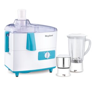 Skyline Juicer Mixer Grinder, 500W | Juice, Blend & Grind in One | Compact 3-in-1 Kitchen Machine | Cyan & Brown | 1 Year Warranty