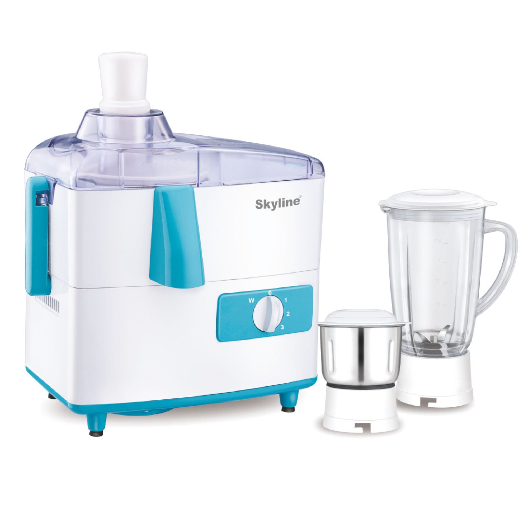 Skyline Juicer Mixer Grinder, 500W | Juice, Blend & Grind in One | Compact 3-in-1 Kitchen Machine | Cyan & Brown | 1 Year Warranty