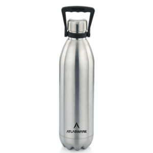 Atlasware Double-Wall Stainless Steel Vacuum Bottle | 24 Hrs Hot & 18 Hrs Cold, Leak-Proof | 350 ML to 2 L | Matt Steel, Red, Dark Blue & Light Green - 1750 ML, Matt Steel