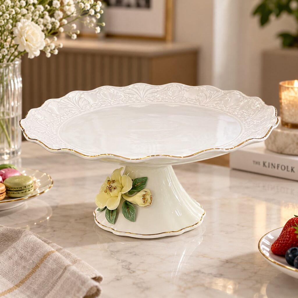 Primavera Stand Platter Porcelain — Bihari Bartan Bhandar
