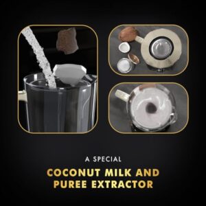 Sujata MG03 Mixer Grinder |1000 Watts Double Ball Bearing Motor|24000 RPM|Non-Stop 90 Mins Running|4 Jars including 1750ml Blender with Coconut Milk Extractor, 1500ml, 1000ml, 500ml Jar| Beige & White image 4