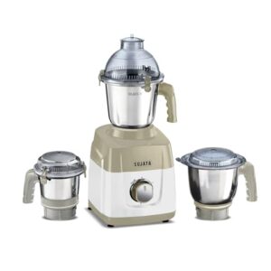 Sujata MG02 Mixer Grinder 1000Watts |Double Ball Bearing Motor|24000 RPM|Non-Stop 90 Mins Running|3 Food Grade Steel Jars including 1500ml Multipurpose, 1000ml Grinder, 500ml Chutney Jar|Beige & White