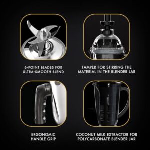Sujata MG03 Mixer Grinder |1000 Watts Double Ball Bearing Motor|24000 RPM|Non-Stop 90 Mins Running|4 Jars including 1750ml Blender with Coconut Milk Extractor, 1500ml, 1000ml, 500ml Jar| Red & Black image 3