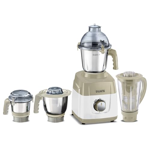 Sujata MG03 Mixer Grinder |1000 Watts Double Ball Bearing Motor|24000 RPM|Non-Stop 90 Mins Running|4 Jars including 1750ml Blender with Coconut Milk Extractor, 1500ml, 1000ml, 500ml Jar| Beige & White
