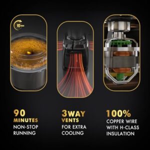 Sujata MG02 Mixer Grinder 1000Watts |Double Ball Bearing Motor|24000 RPM|Non-Stop 90 Mins Running|3 Food Grade Steel Jars including 1500ml Multipurpose, 1000ml Grinder, 500ml Chutney Jar|Beige & White image 5
