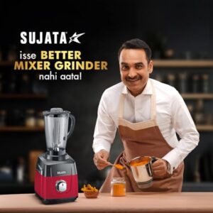 Sujata MG01 Mixer Grinder 1000Watts | Double Ball Bearing Motor | 24000 RPM | Non-Stop 90 Mins Running | 3 Jars including 1750ml Blender, 1000ml Grinder, 500ml Chutney Jar | Red & Black image 6