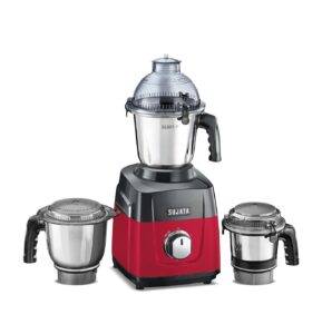 Sujata MG02 Mixer Grinder 1000Watts | Double Ball Bearing Motor|24000 RPM|Non-Stop 90 Mins Running|3 Food Grade Steel Jars including 1500ml Multipurpose, 1000ml Grinder, 500ml Chutney Jar|Red & Black